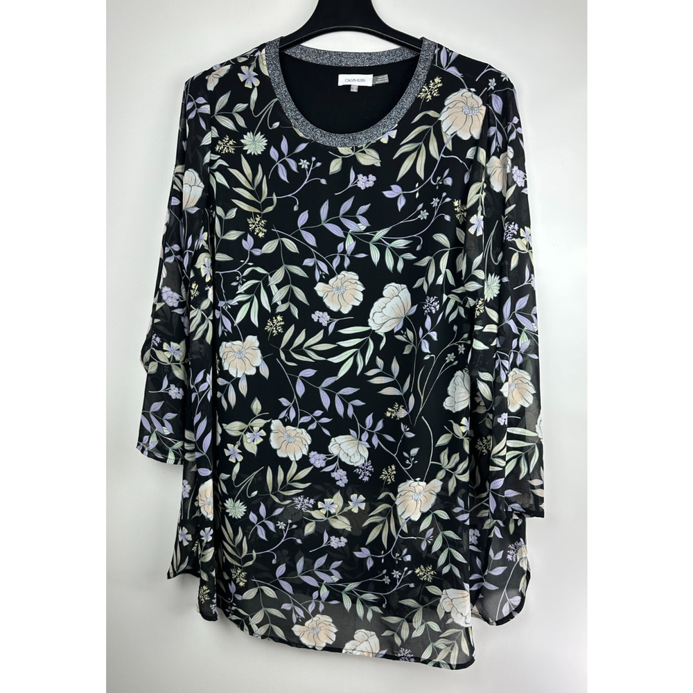 Calvin Klein Floral Wildflower Lined Tunic Blouse Mini Dress Womens Plus Size 1X - Picture 15 of 16